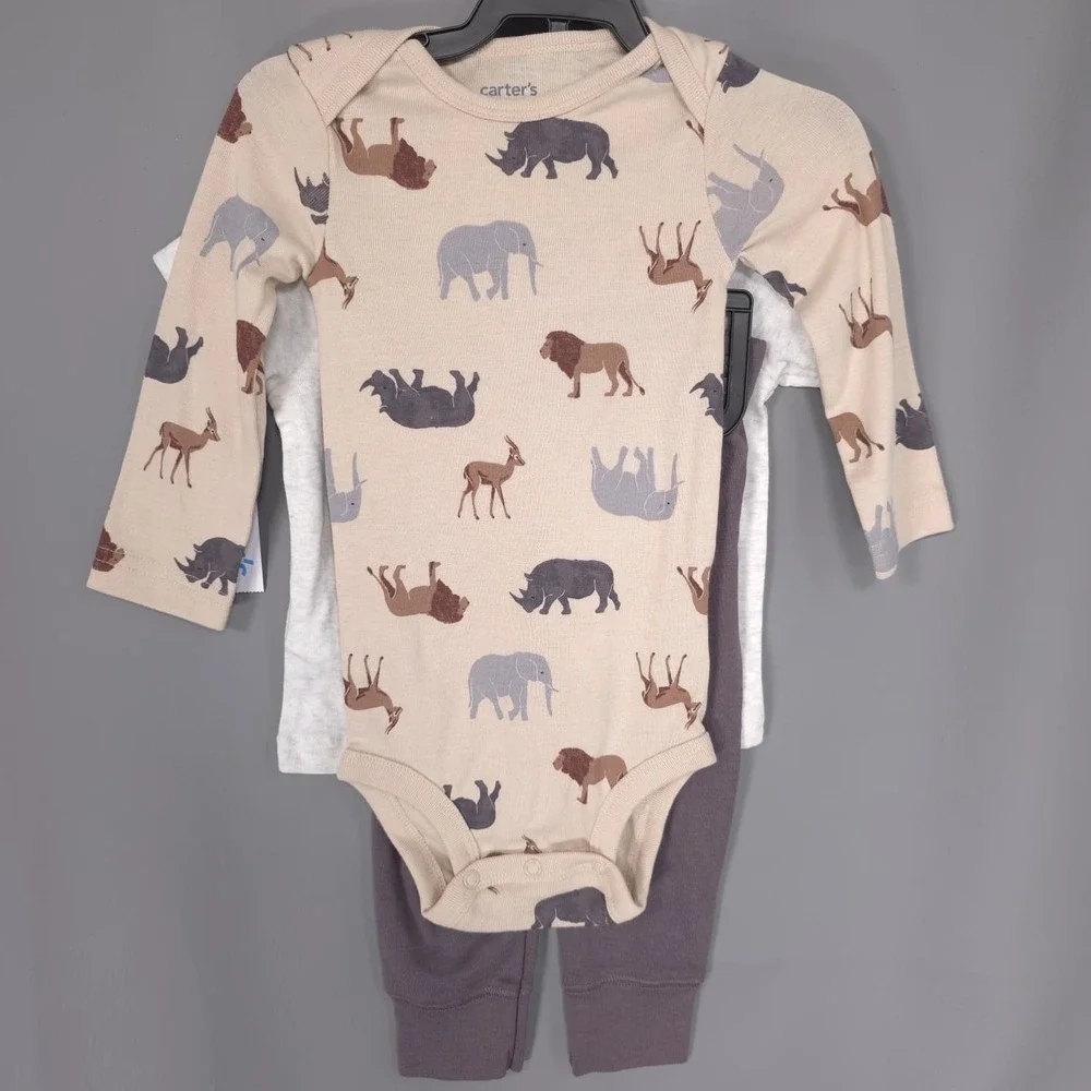 CARTER'S Baby Boy New 12M 3pc Outfit Set Bodysuit Shirt Pants Safari Animal